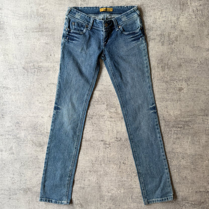 Fourplay Womens Y2K Low Rise Skinny Jeans Size 8 Dark Blue Sequin             -B35