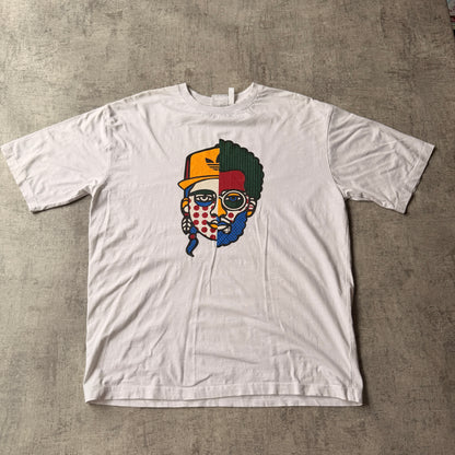 Adidas White Graphic Y2K T-Shirt Size XL Mens Two Face Tee                   -C30