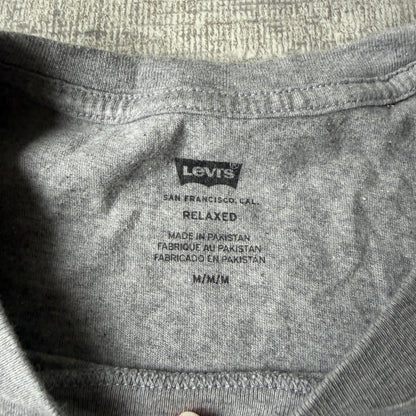 Levi’s Grey Graphic T-Shirt Size M Mens Blue Arch Logo Top                       -E42