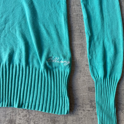 Billabong Womens Y2K Blue Jumper Size 12 V-Neck Script Logo                -C63
