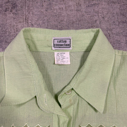 Vintage Cotton Connection Pastel Green Cropped Button Up Shirt Size L           -I2