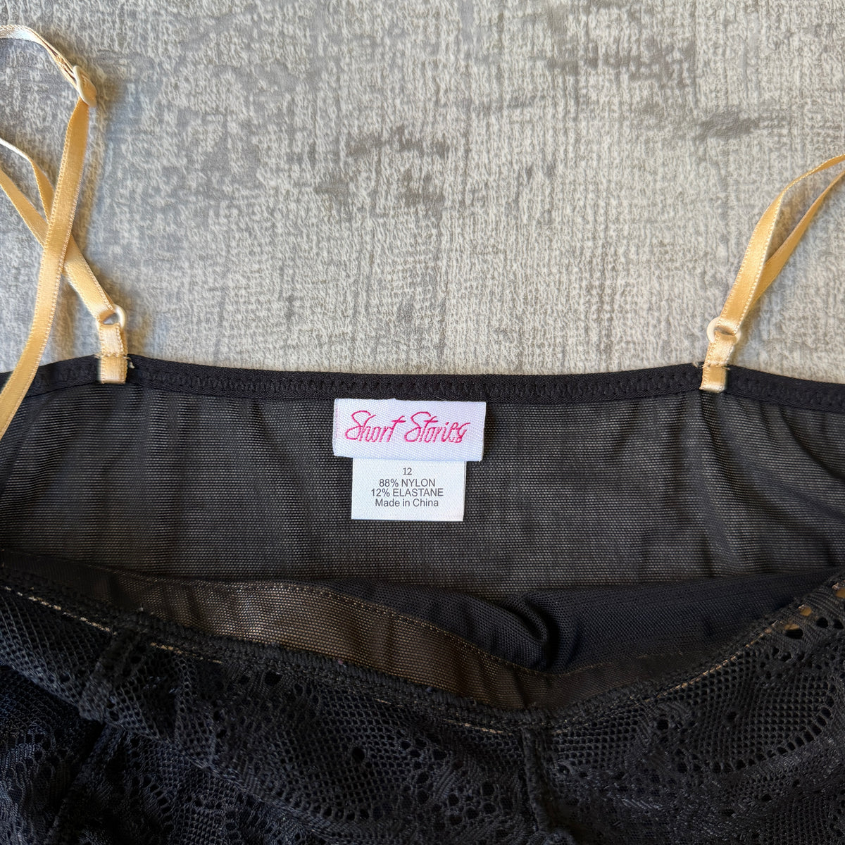 Short Stories Womens Y2K Slip Dress/ Top Size 12 Black Gold Lace           -D43