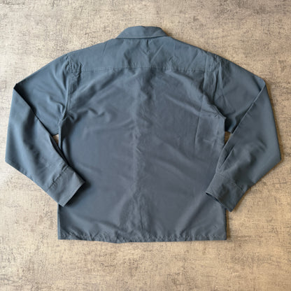Shock Resistant Blue Y2K Graphic Cropped Button Up Size L Long Sleeve                   -E15