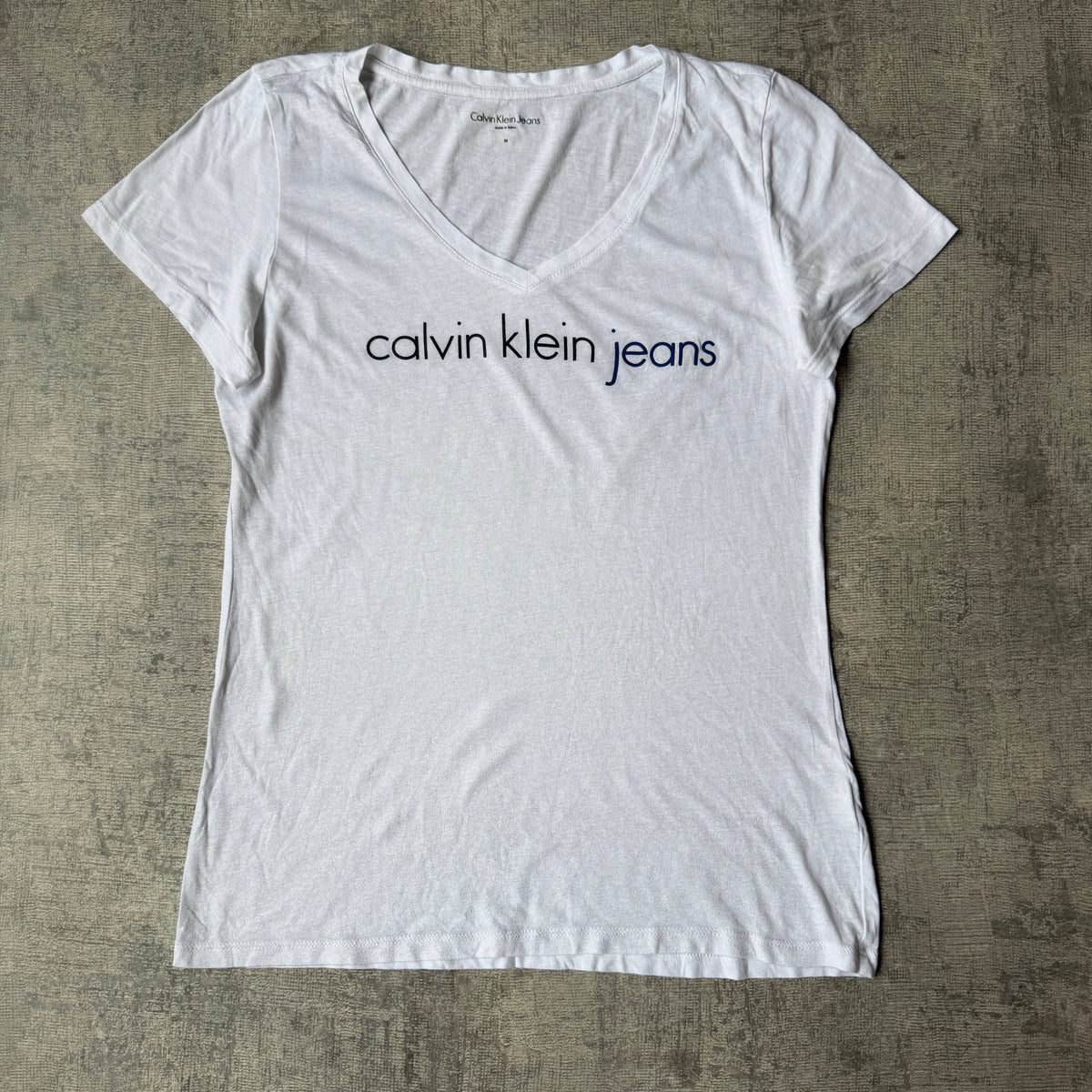Calvin Klein Womens White Sparkle V Neck Top Size M Y2K        -G61