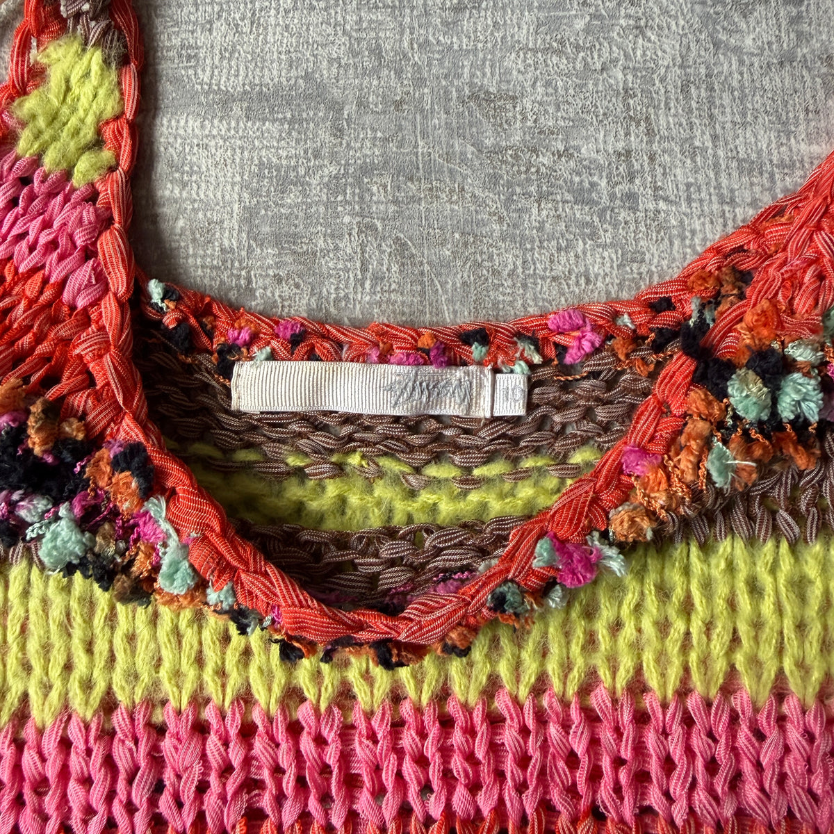 Stussy Y2K Crochet Knit Cami/ Tank Top Size 10 Womens Multicoloured Singlet         -A16