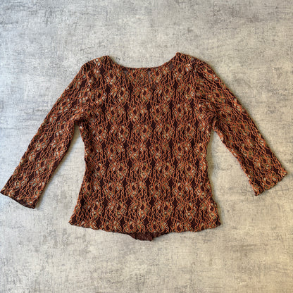 Womens Y2K Brown Lace Blouse Top Fits Size M Womens                     -E53