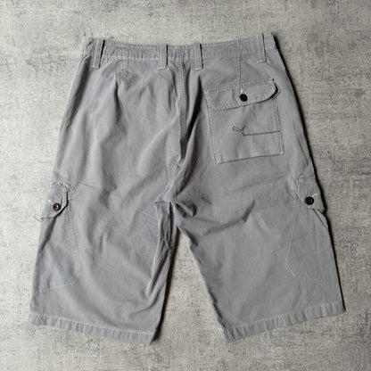 Puma Baggy Cargo Shorts Size 34 Grey White Pinstripe Y2K             -F1