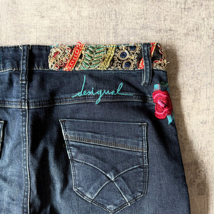 Desigual Y2K Embroidered Blue Jeans Size 26 Womens Skinny            -G1