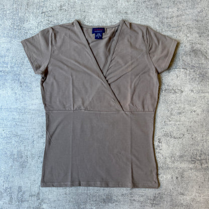 City Road Womens Vintage Brown V-Neck Top Size S Womens              -E62