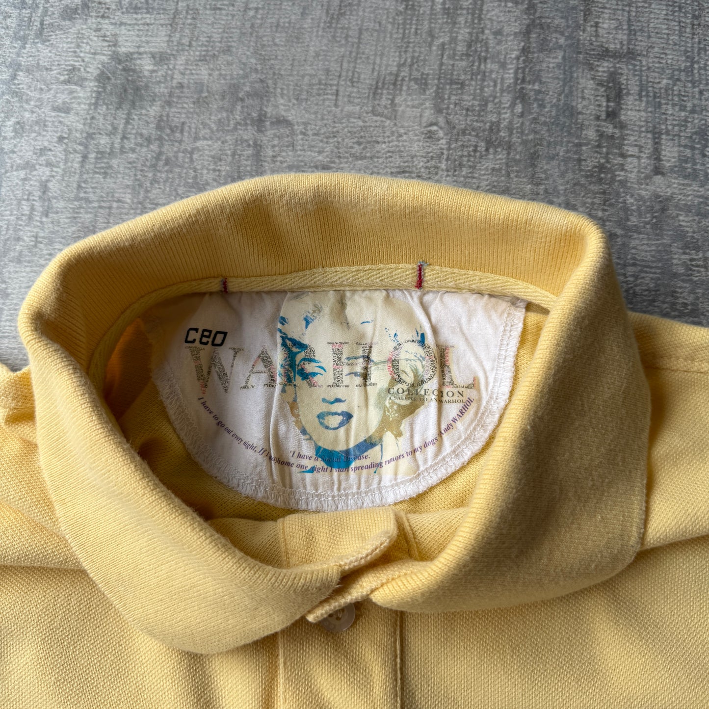 Andy Warhol Pastel Yellow Polo Shirt Size L Mens Gun Man Graphic             -C33