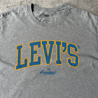 Levi’s Grey Graphic T-Shirt Size M Mens Blue Arch Logo Top                       -E42