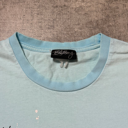 Billabong Y2K Pastel Blue Script Graphic T-Shirt Size Fits M-L Mens              -F47