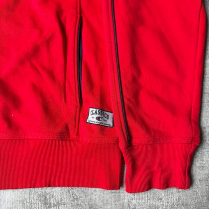 Champion Y2K Red Zip Hoodie Size L Full Zip Script Logo Graphic         -G26