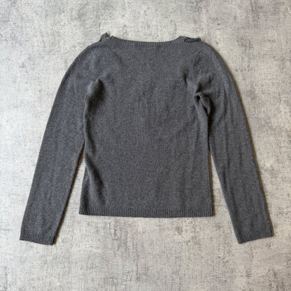 Max Mara Weekend Grey 100% Cashmere Swester Size S Womens Silk Trim         -H69