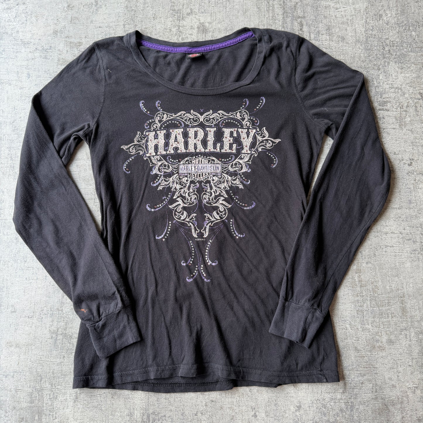 Harley Davidson Womens Bejewelled Graphic Top Size M Long Sleeve       -B20