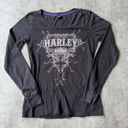Harley Davidson Womens Bejewelled Graphic Top Size M Long Sleeve       -B20