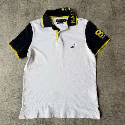 Nautica Womens White Y2K Polo Shirt Size XS Black Yellow Collar       -G62