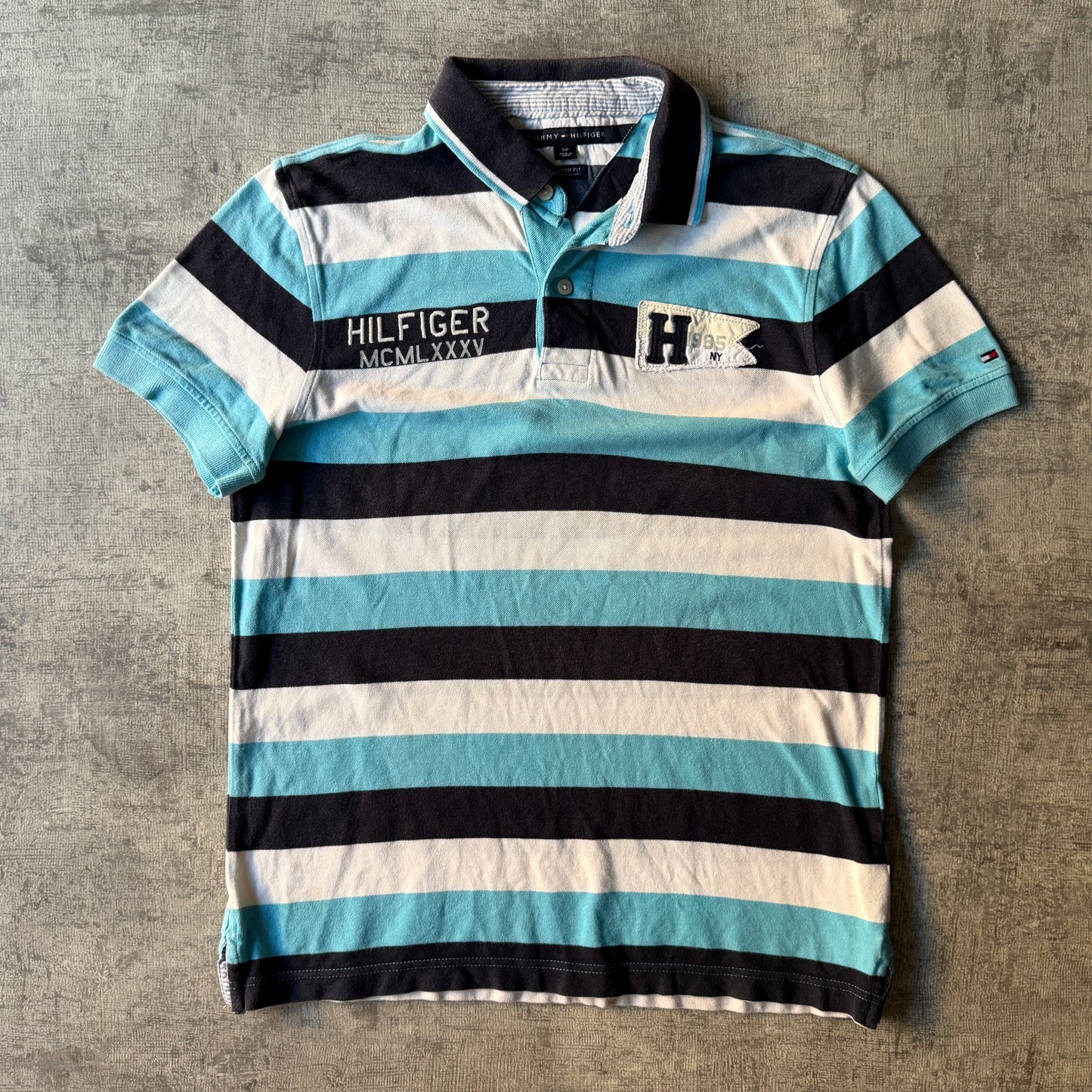 Tommy Hilfiger Mens Y2K Striped Polo Shirt Size S Mens Blue Top         -D56