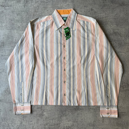 Point Zero Y2K Surf Cropped Button Up Size M Orange Yellow Pinstripe NWT's                   -E17