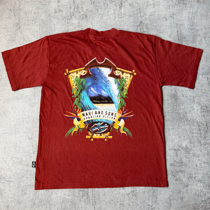 Maui & Sons Hawaiian Vision T Shirt Size M Mens Red Y2K Tee    -G39
