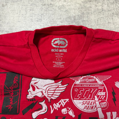 Ecko Unltd Red Y2K Graphic T-Shirt Size L Mens           -F50