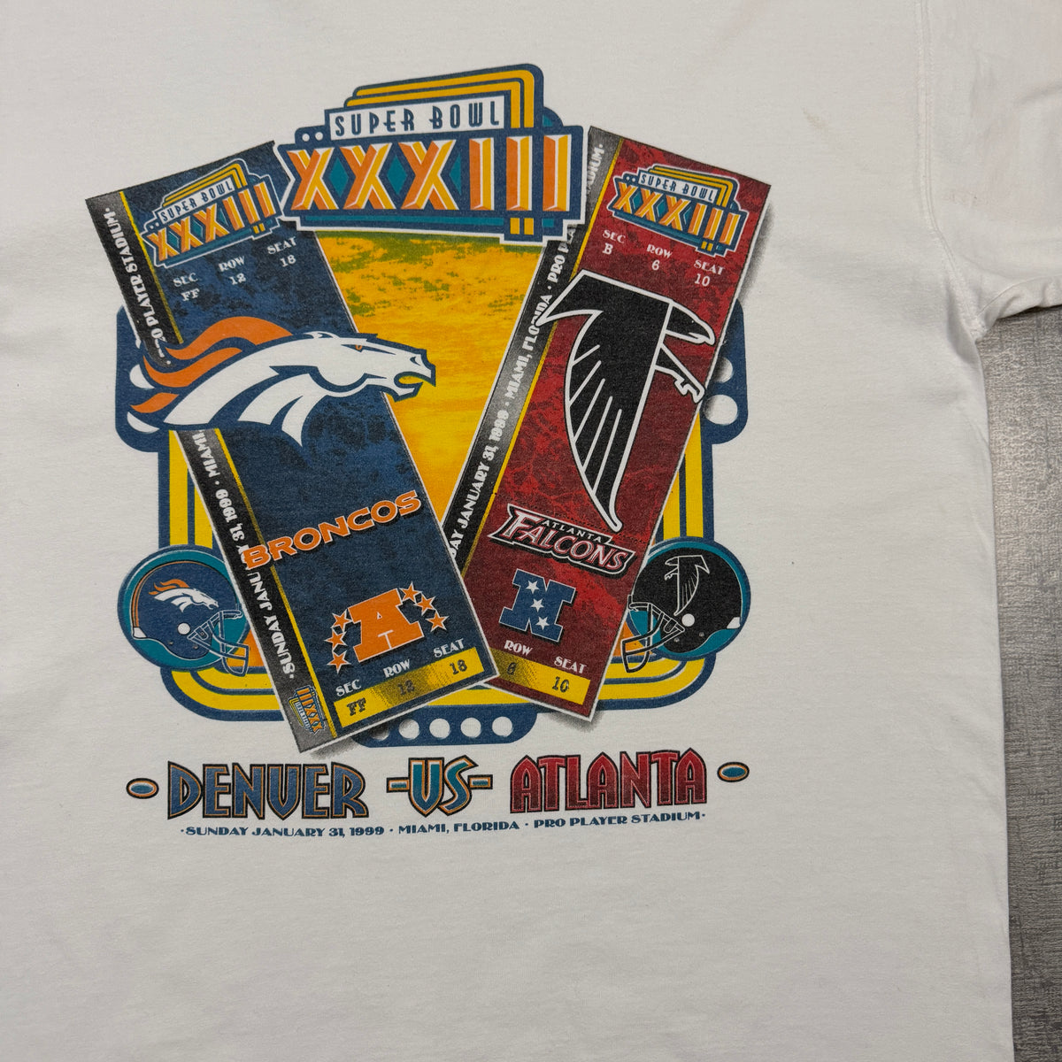 Vintage 1999 NFL Super Bowl White Graphic Tee Size M Mens                 -I60