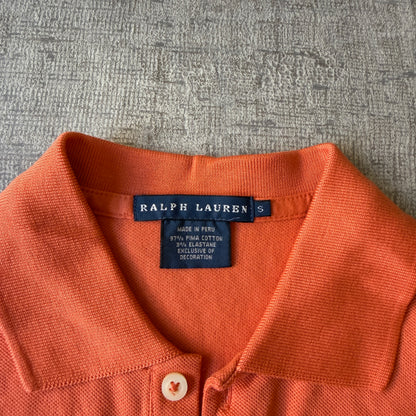 Ralph Lauren Y2K Polo Shirt Size S Womens Longline Orange Top     -A14