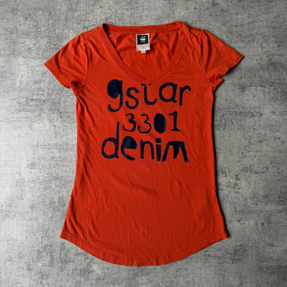 G-Star Raw Y2K Womens Orange Graphic Baby Tee Size XS Womens V-Neck               -E67