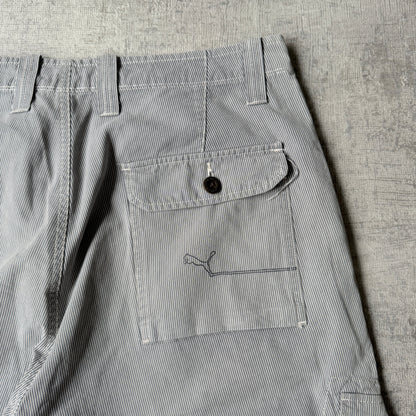 Puma Baggy Cargo Shorts Size 34 Grey White Pinstripe Y2K             -F1