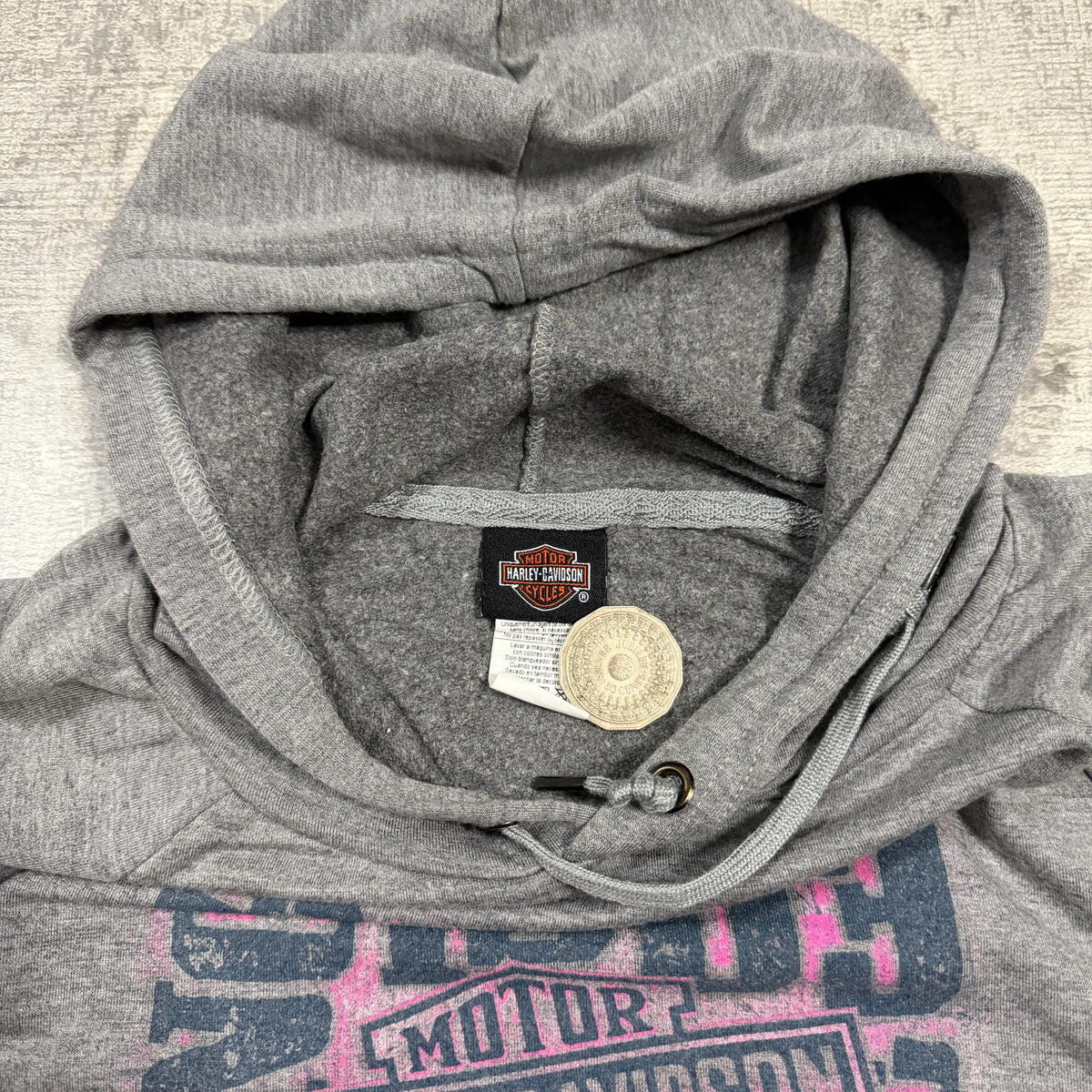 Harley Davidson Womens Grey Graphic Hoodie Size S Y2K Pullover     -I23