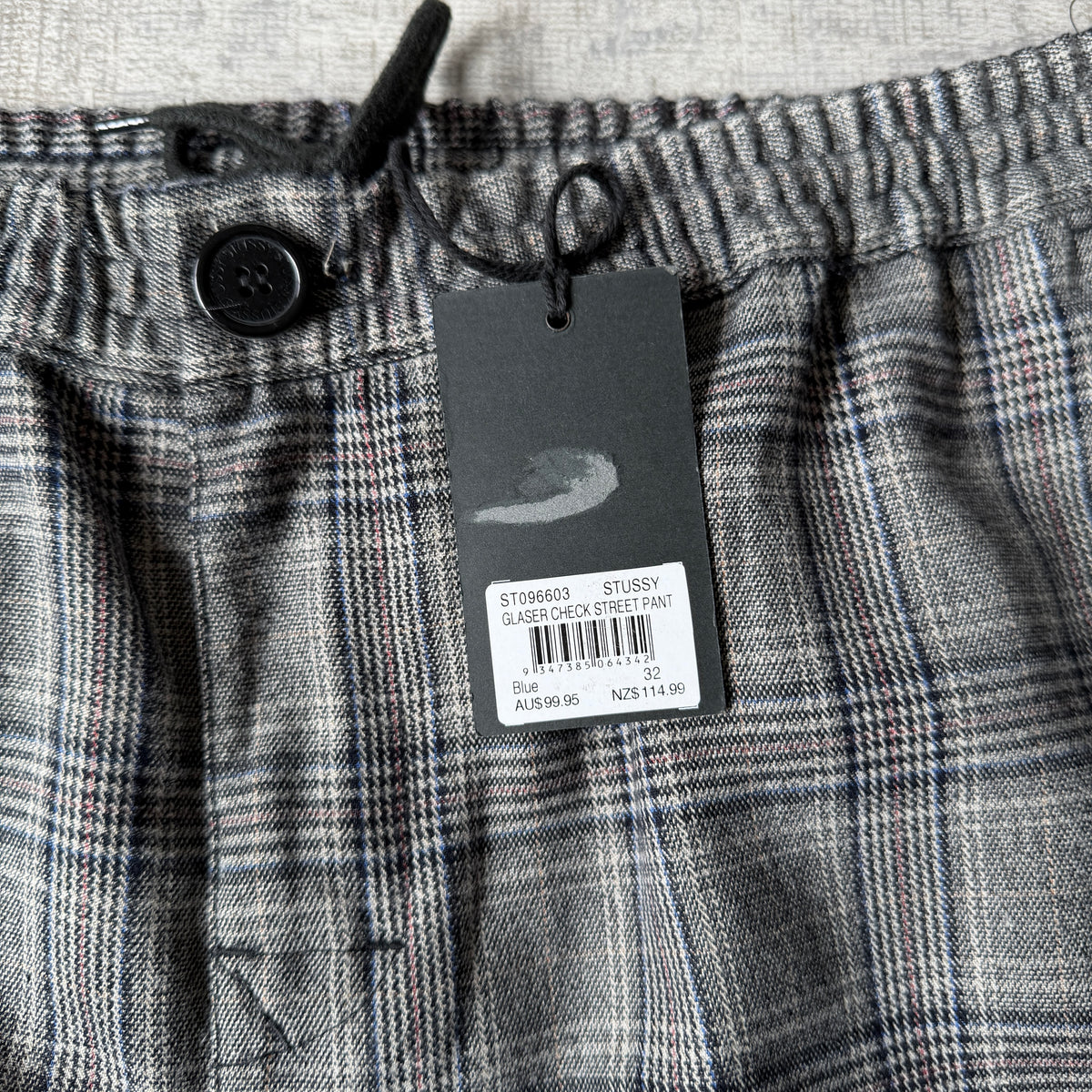 Stussy Grey Check Street Long Pants Size 32 Mens Y2K NWT'S               -E5