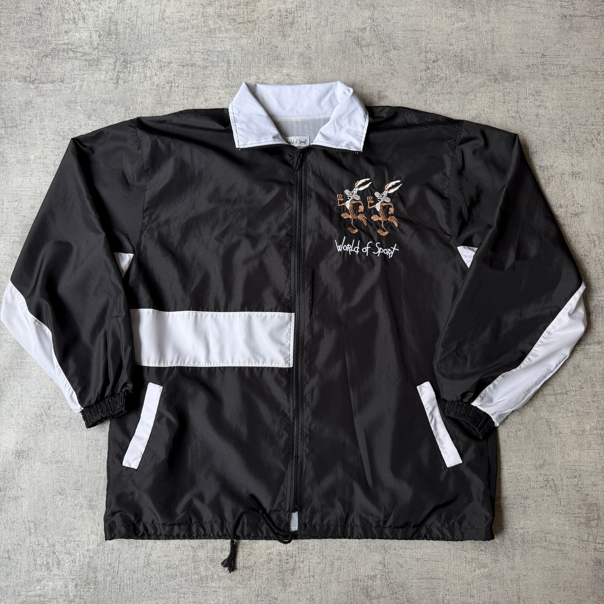 Vintage Looney Tunes Windbreaker Jacket Fits Like Size XL Mens Black "Wile E Coyote"          -A36