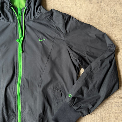 Nike Y2K Windbreaker Zip Jacket Size M Navy Green Hooded                 -F31