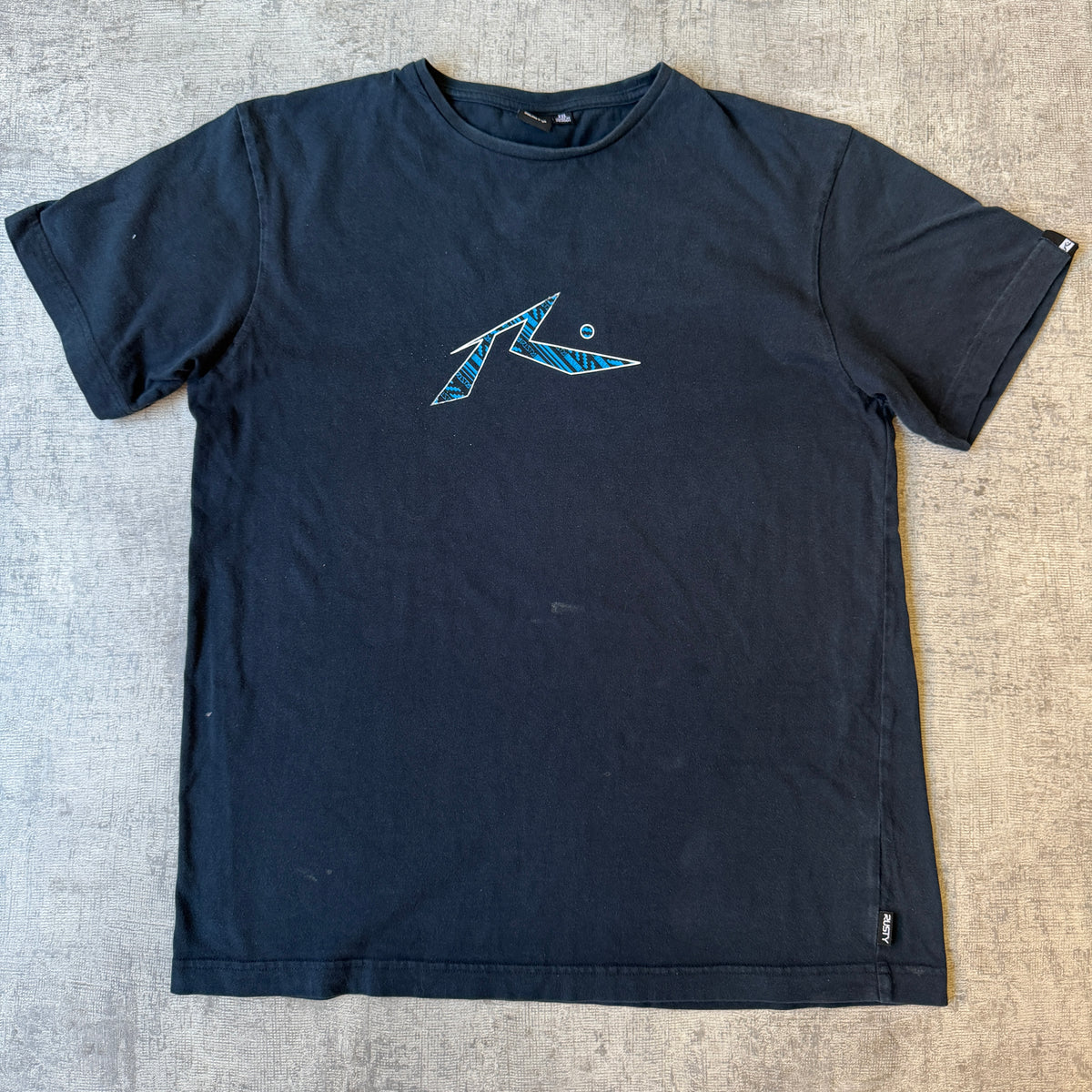 Rusty Y2K Graphic T-Shirt Size XXL Mens Navy Blue Short Sleeve           -A66