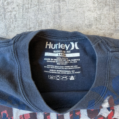 Hurley Mens Black Y2K Graphic T-Shirt Size L Mens Checkered Logo               -F52