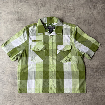 Alpinestars Green Cropped Button Up Shirt Size M Mens Short Sleeve                -F16
