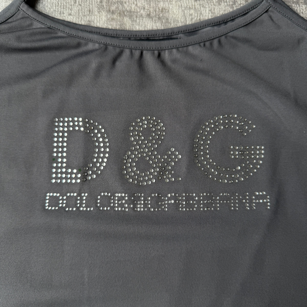 Dolce & Gabbana Grey Bejewelled Tank Top Size S Womens Y2K            -C47