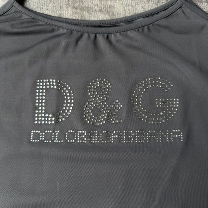 Dolce & Gabbana Grey Bejewelled Tank Top Size S Womens Y2K            -C47
