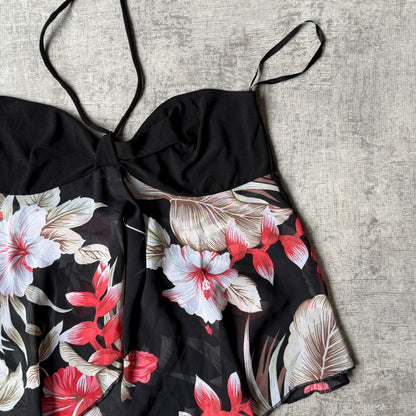 Miss Cherry Y2K Halter Neck Top Size 12 Womens Black Floral NWT'S         -A30