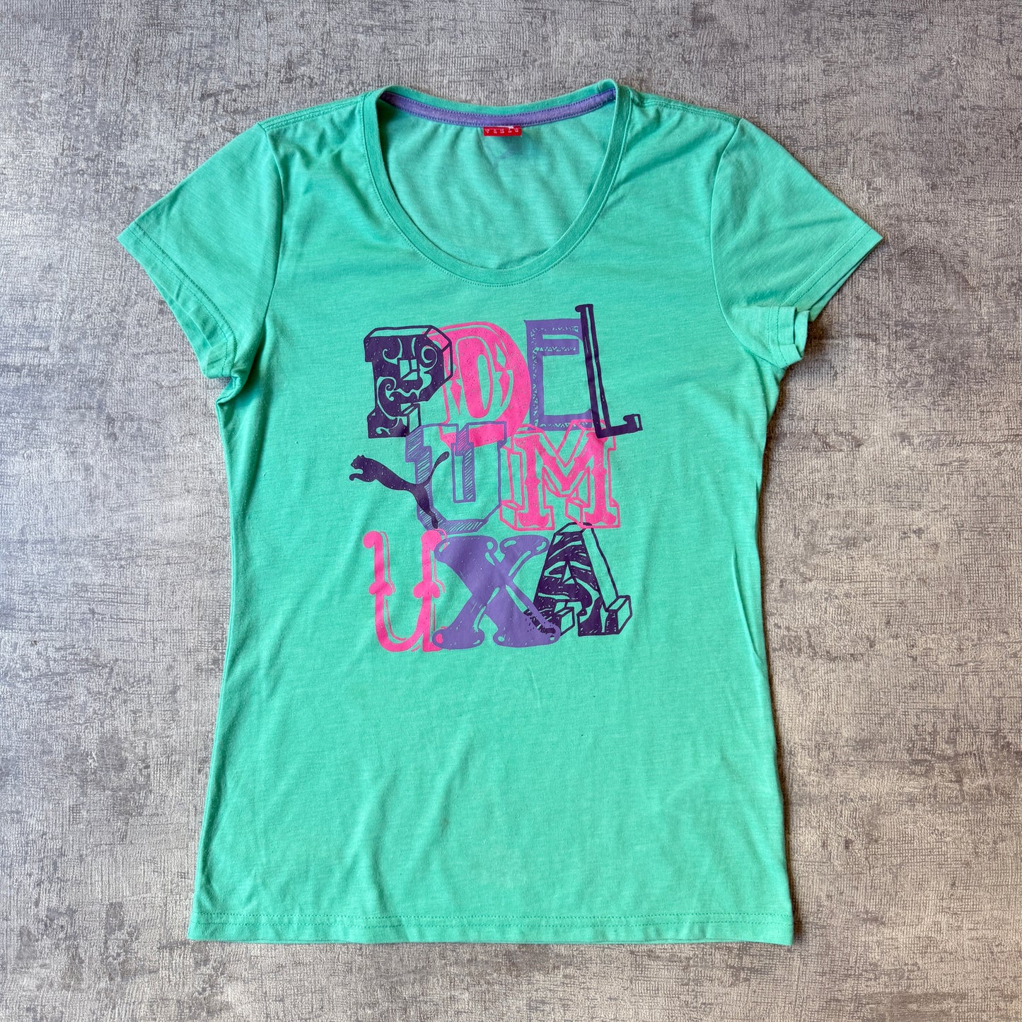 Puma Womens Y2K Graphic Baby Tee Size S Teal Blue Top                 -E59