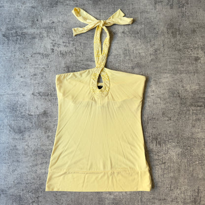 Y2K Cherrie Pastel Yellow Halter Neck Top Size 8 Womens      -A13