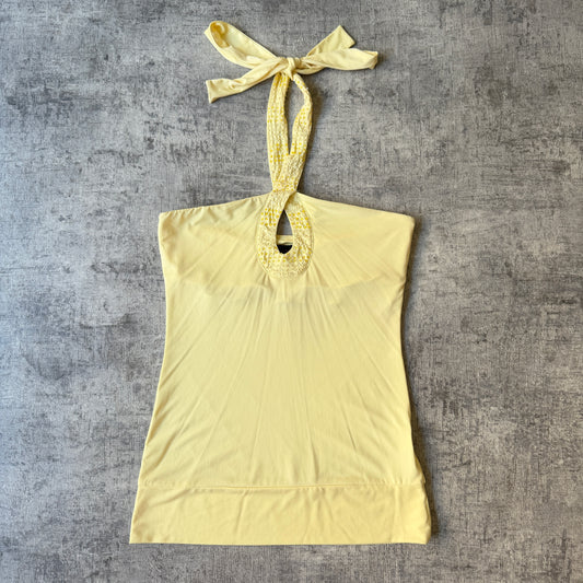 Y2K Cherrie Pastel Yellow Halter Neck Top Size 8 Womens      -A13