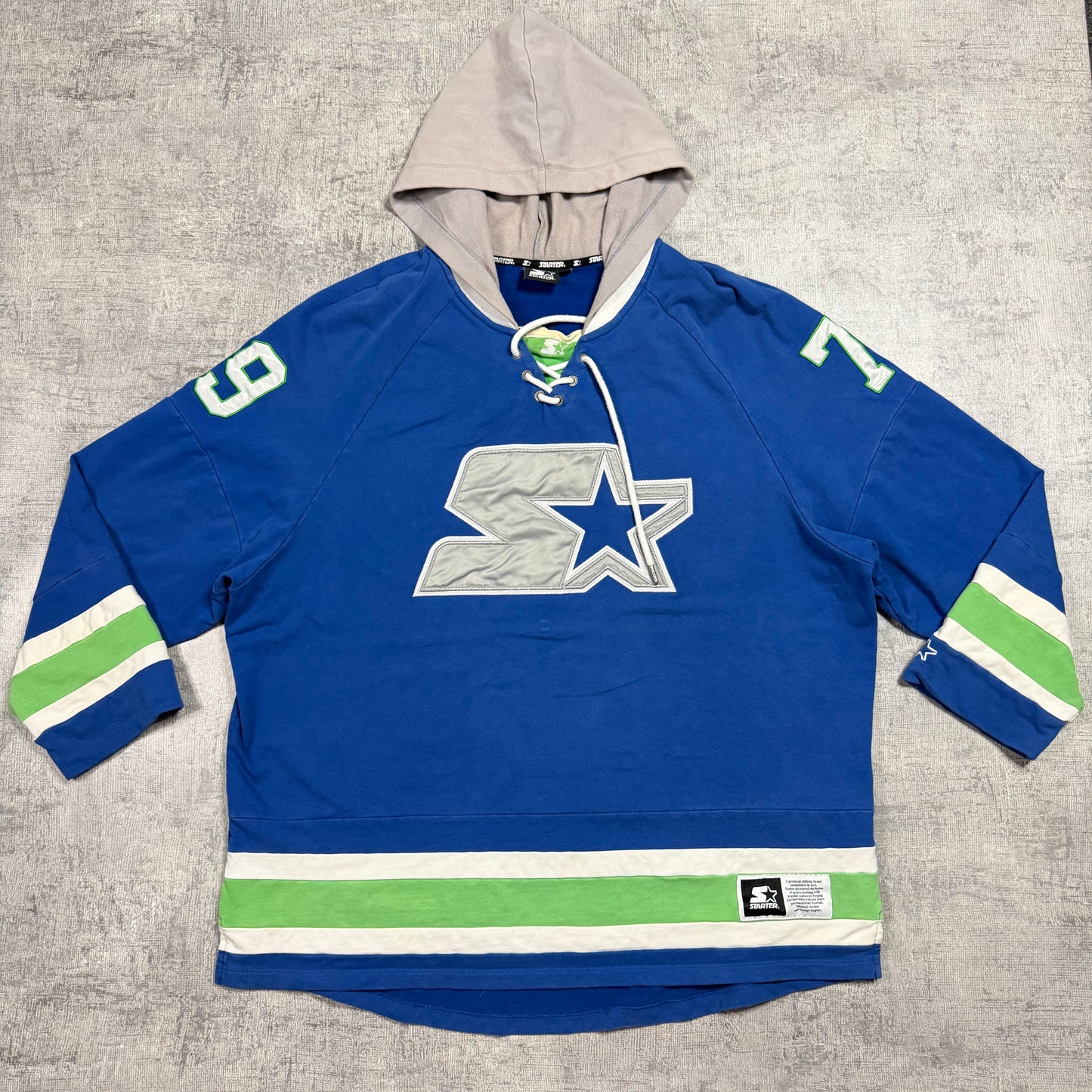 Vintage Starter Hockey Hoodie Size XL Mens Blue Green                -D19