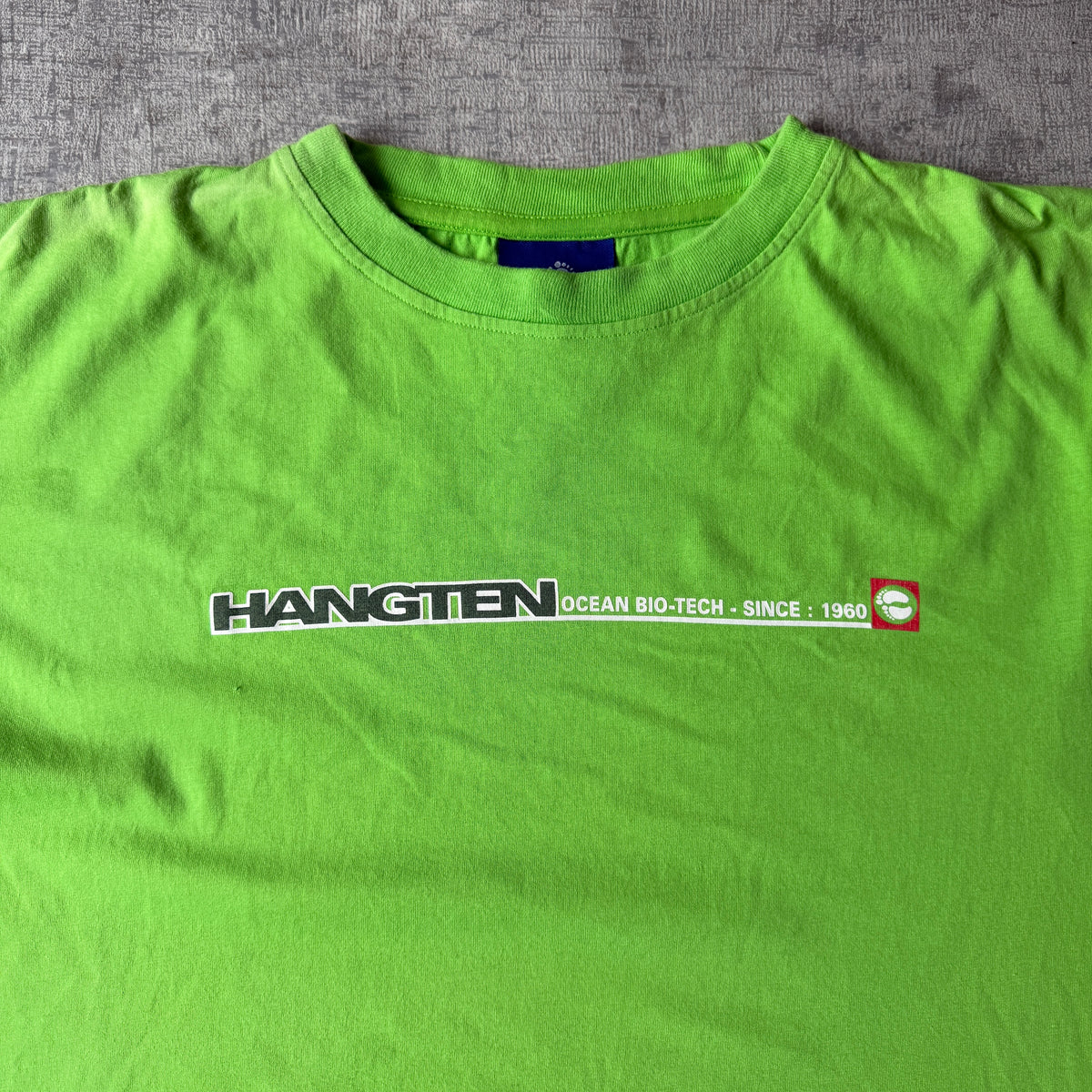Hang Ten Y2K Graphic Surf T-Shirt Size L Mens Lime Green Tee                       -E52