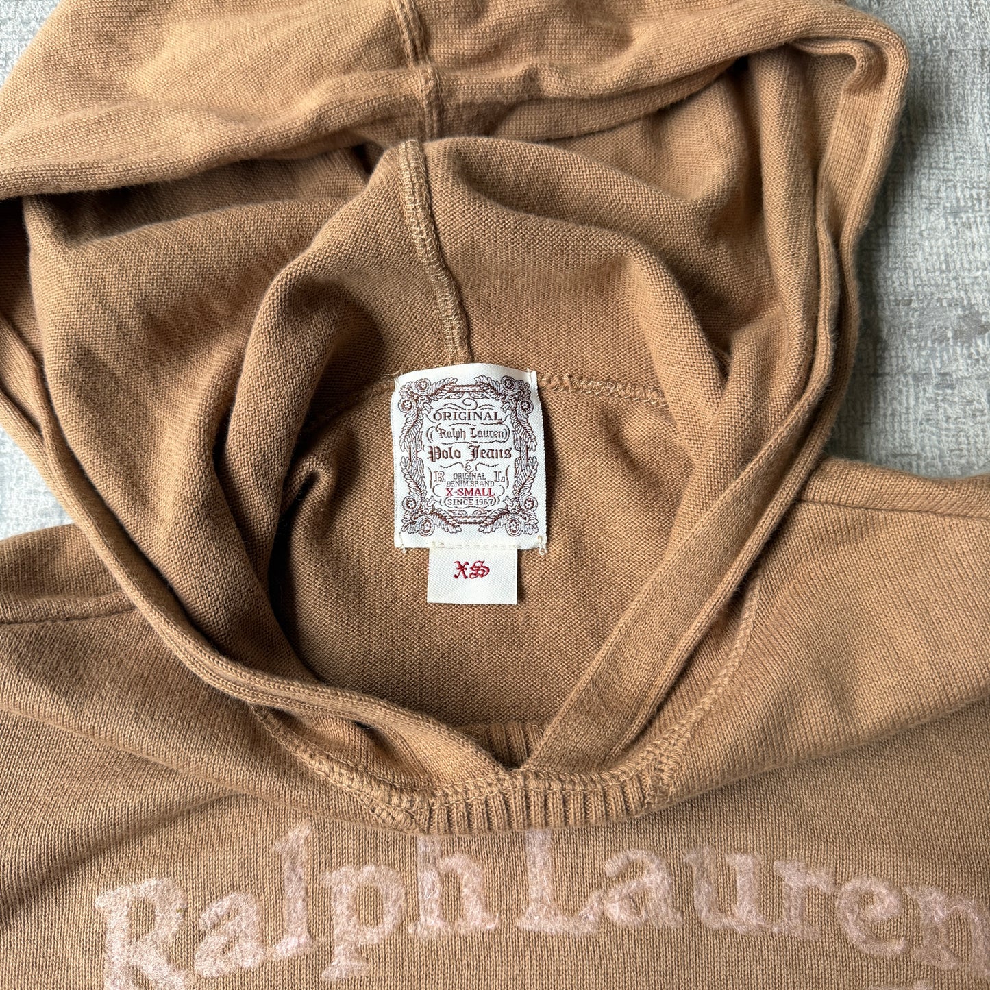 Ralph Lauren Polo Jeans Womens Y2K Brown Slim Fit Knit Hoodie Size XS          -H35