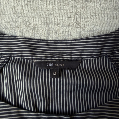 CUE Womens Y2K Pinstripe Blouse Top Size 12 Black & White Fitted Top             -E64