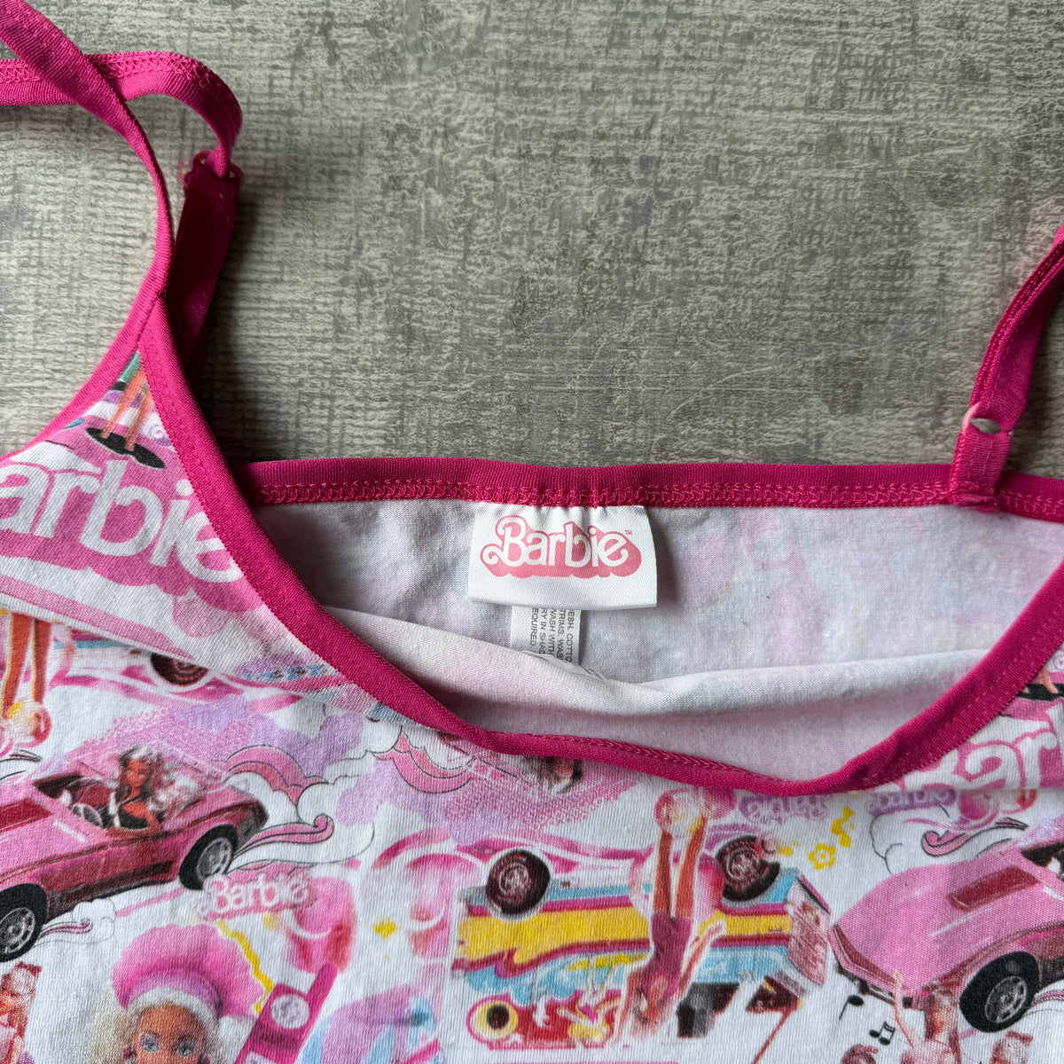 Barbie Womens Tank Top AOP Size 14 White/ Pink Singlet     -B23
