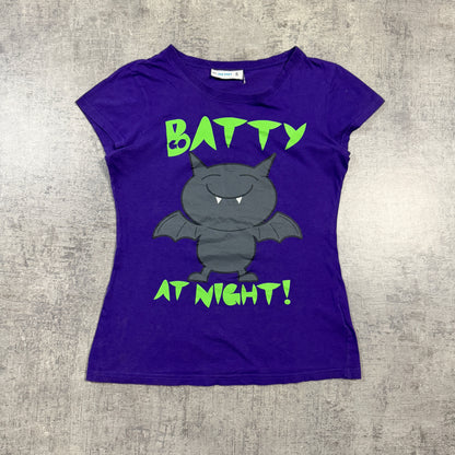“Batty at Night” Women’s Y2K Graphic Tee Size S Jay Jays Shirt                 -I41