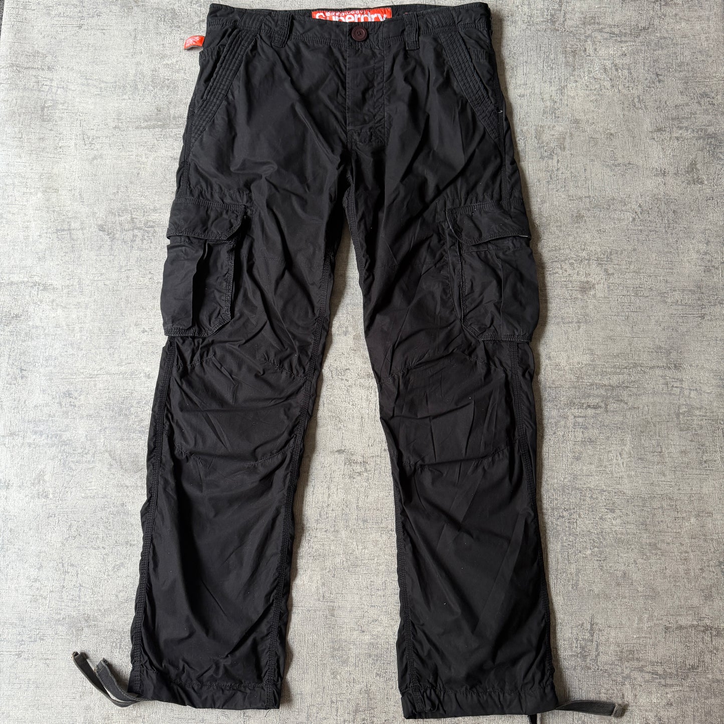Superdry Black Baggy Utility Cargo Pants Size L Mens Adjustable Waist            -F10
