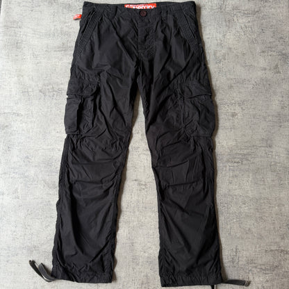 Superdry Black Baggy Utility Cargo Pants Size L Mens Adjustable Waist            -F10